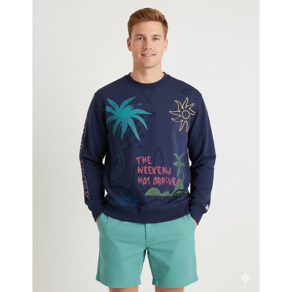 Chubbies Men's The Sketchy Soft Terry Crewneck Sweatshirt Navy Blue XXL NEW